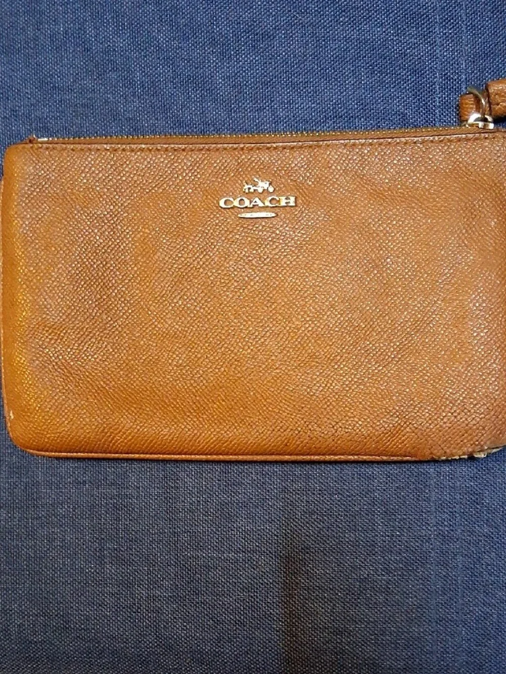 Coach Tan Leather Wristlet Pouch with Detachable Strap